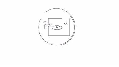 Bir büyüteç, bir müze sergisine odaklanır ve sanat eserlerine bakarlar. Çizgi çizimi.