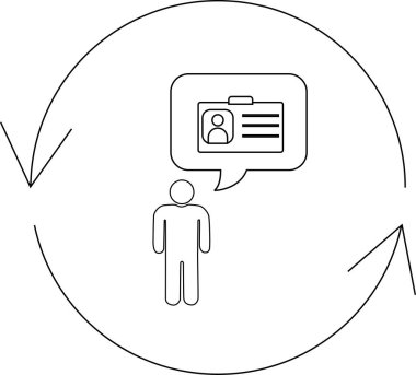 Bir kişi kimlik doğrulama veya doğrulama süreçlerini temsil eden dairesel bir döngü içinde bir kimlik kartı düşünüyor.
