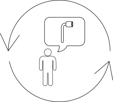 Bir kişi dairesel bir okun içine gizlenmiş bir İngiliz anahtarı düşünüyor. Bu da döngüsel bir düşünce sürecini işaret ediyor..