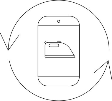 Dairesel oklarla çevrili, ütü uygulamasını ya da servisi temsil eden, demir bir sembol gösteren mobil bir aygıtın yer aldığı minimalist bir simge.