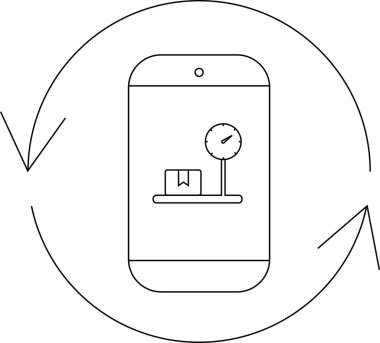 Paketi bir ölçekte gösteren, ağırlık izleme ve yönetim özelliklerini sembolize eden mobil bir uygulama arayüzü tasvir eden simge.