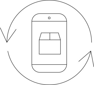 Akıllı telefon, bir mobil uygulamada gerçek zamanlı izleme ve güncellemeleri sembolize eden dairesel oklarla çevrili bir paket simgesi gösterir.