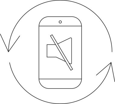 Okları olan ve yenilenmeyi veya güncellemeyi temsil eden, çemberin içinde sessiz simge olan bir telefon.