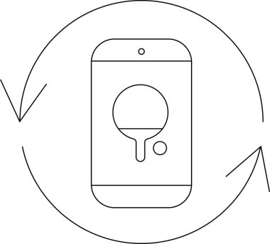 Minimalist icon of a ping pong game app on a smartphone, surrounded by refresh arrows.