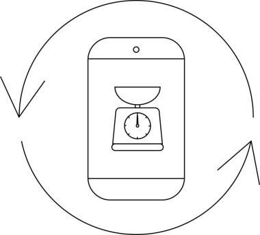 A smartphone app icon featuring a scale, symbolizing weight tracking and management, surrounded by a circular arrow indicating data synchronization.