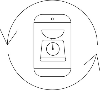 A smartphone app icon featuring a scale, symbolizing weight management, health tracking, and a balanced lifestyle. The circular arrows suggest continuous monitoring and improvement.