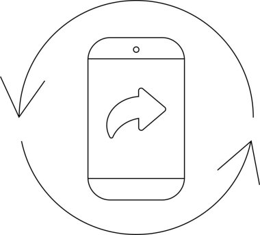 Yuvarlak bir ok ile çevrelenmiş, veri aktarımı ve paylaşımı sembolize eden akıllı telefonun minimalist bir çizgisi..