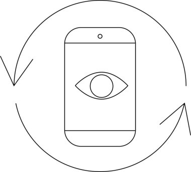 A smartphone displays an eye icon, surrounded by rotation arrows, representing privacy settings and data protection on mobile devices.