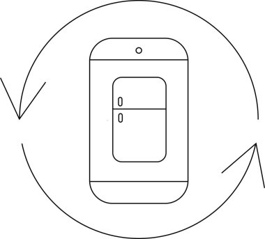 A smartphone icon displays a refrigerator inside a circular arrow, symbolizing technology, innovation, and modern lifestyle, isolated on white background.