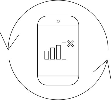 Zayıf sinyali olan ve okları tazeleyen, bağlantı sorunları ve ağ sorunlarını temsil eden bir telefonun simgesi.