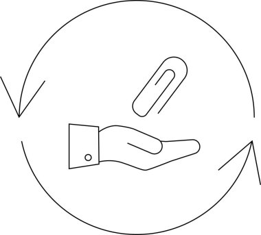 Dairesel ok içinde ataç sunan bir eli tasvir eden minimalist simge, eklenti değişimi veya dosya paylaşımını sembolize eder.