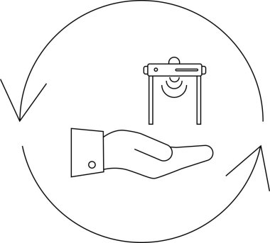 Bir el, etrafında dairesel oklar olan bir sensör tutar, etkileşim ya da takas önerir..