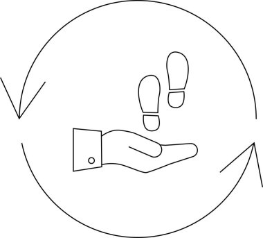 Çevre koruma, sürdürülebilirlik ve karbon ayak izini azaltmaya yönelik sorumlu eylemleri temsil eden dairesel bir okun içinde el ele tutuşan ayak izleri..