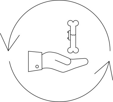 Çembersel bir okun içine iliştirilmiş, evcil hayvan bakımını, ödülünü ve verme ve alma döngüsel doğasını sembolize eden bir el sunan bir minimalist çizgi çizgisi çizimi..