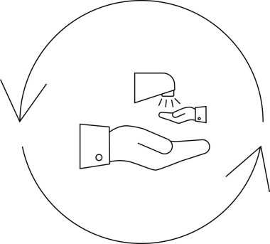 El yıkama döngüsü ikonu, hijyen rutini ve hastalık önleme, basit çizgi sanatı..