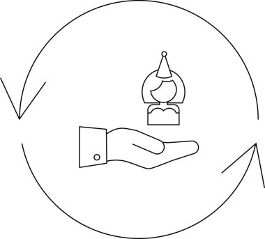 Bir el, bir parti iyiliği sunar. İlmek atan bir okla çevrelenmiş. Vermeyi, almayı ve kutlamaları simgeler..