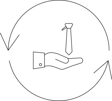 Basit bir çizgi sanat ikonu bir eli tasvir eder, kariyer değişikliğini, iş geçişini veya dairesel bir çerçevedeki profesyonel fırsatı sembolize eder..