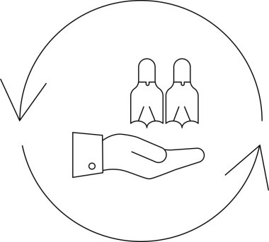 Dairesel bir ok içinde insan kaynakları döngüsünü ve süreçleri sembolize eden iki kişiyi temsil eden bir el çizgisi çizimi çizimi..
