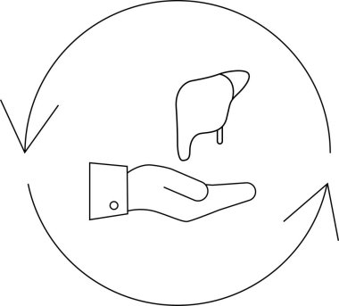 Bir ele bağışlanan karaciğerin basit bir çizgisi, organ bağışı ve nakil sürecini simgeliyor..