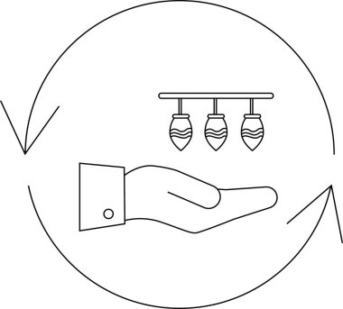 Geri dönüşüm çemberi içinde Noel ışıkları sunan bir el, çevre dostu tatil uygulamalarını ve sürdürülebilir kutlamaları sembolize ediyor.