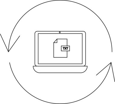 Dairesel oklarla sembolize edilen ve veri dönüşümünü gösteren bir TXT dosyasını gösteren bir dizüstü bilgisayarın canlandırması.