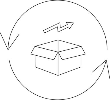 Büyümeyi, geri dönüşümü ve iş süreçlerini sembolize eden dairesel bir okun içinde yukarı bakan bir okun olduğu açık bir kutunun tasviri.