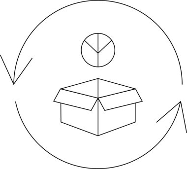 Bir kutu, pasta grafiği ve dairesel oklar, geri dönüşüm ve sürdürülebilirliği sembolize eden dairesel ekonomi konsepti.