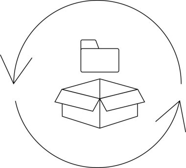 Basit bir çizgi, dairesel oklarla çevrili, veri göçünü veya aktarımını sembolize eden bir klasöre aktarılan bir dizini resmeder.