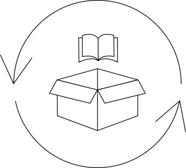 Üzerinde bir kitap olan, geri dönüşüm sembolü içinde bilgi ve öğrenmeyi temsil eden açık bir kutu tasviri..