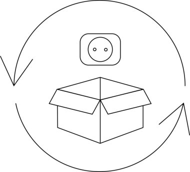Elektrik ekipmanlarının geri dönüşüm kutusuyla birlikte geri dönüşüm sembolünün fişi..