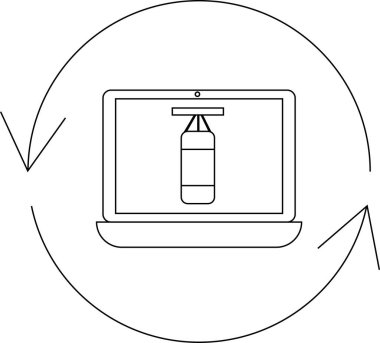 Bir dizüstü bilgisayarda, çevrimiçi boks eğitimi ve sanal fitness programlarını sembolize eden dairesel oklarla çevrili bir kum torbası görüntülenir..