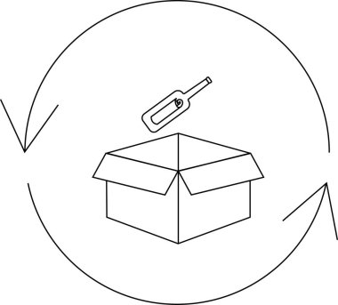 Kutu ve termometreye sahip simge geri dönüşümü, tıbbi atıkların geri dönüşümü ve çevresel sorumluluğu sembolize ediyor.
