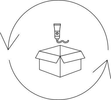 Güneş kremi ambalajının geri dönüşümünü gösteren ikon, çevre sorumluluğunu ve sürdürülebilir imha uygulamalarını vurguluyor. Çevre dostu davranışı teşvik eder ve atıkları azaltır.