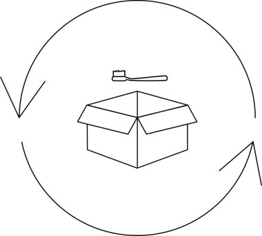 Diş fırçaları için geri dönüşüm programı, geri dönüşüm sürecini gösteren bir kutu, diş fırçası ve dairesel oklar..