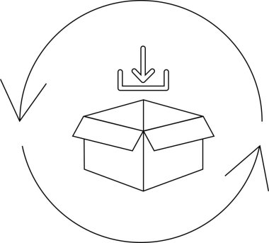 Oklarla çemberin içini gösteren oklu açık bir kutu. Almayı, aktarmayı veya indirmeyi sembolize eder.