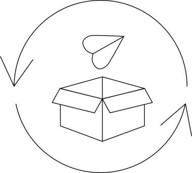 Dairesel ekonomiyi temsil eden kutu, kalp ve dairesel oklarla bir geri dönüşüm kavramının basit bir çizgisi..