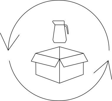 Yeniden kullanım ve çevre dostu uygulamaları vurgulayan, kutunun üzerinde bir sürahinin yer aldığı bir geri dönüşüm sembolü. Çevresel farkındalık ve sürdürülebilirlik kampanyaları için ideal.