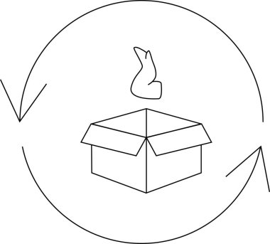 Üzerinde ok çemberi olan açık bir kutunun bulunduğu bir geri dönüşüm sembolü, yeniden kullanım ve çevresel farkındalık öneriyor.