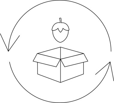 Çemberde geri dönüşüm okları olan bir kutunun üzerinde basit bir palamut çizimi.