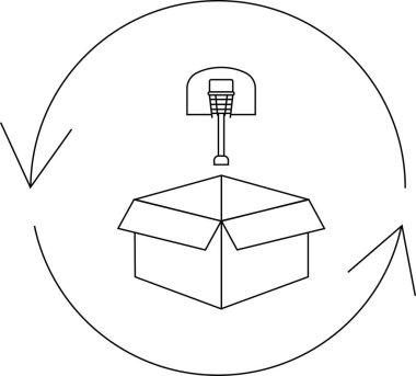 Bir kutunun üstündeki basketbol çemberinin çizimi, geri dönüşüm konseptini temsil eden, onları çevreleyen oklar..