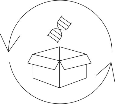 Genetik materyal depolama ve geri dönüşümü dairesel bir süreç içinde temsil eden, bir kutuya konan DNA 'nın sembolik bir çizimi.