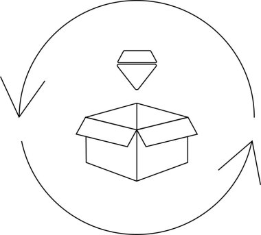 Dairesel bir okla çevrili açık bir kutuya yerleştirilmiş elmas şeklini gösteren basit bir çizim..