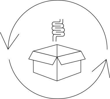 Bağırsak sağlığını ve açık bir kutunun üstündeki bağırsaklarla temsil edilen sindirim sürecini anlatan basit bir çizim..