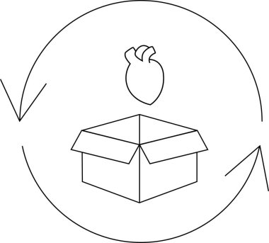 Yuvarlak ekonomide sevgiyi, fedakarlığı ve sürdürülebilirliği simgeleyen, geri dönüşüm okları olan açık bir kutunun üzerinde bir kalp..