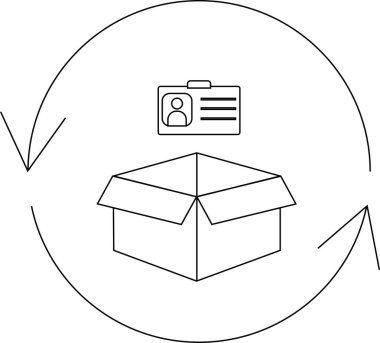 Dairesel bir okla çevrili bir kutu ve kimlik kartı ile kimlik doğrulama sürecini tasvir eden resim, sürekli bir döngüyü simgeliyor.