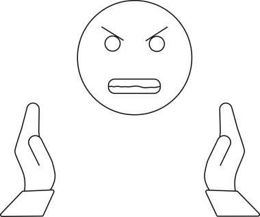 Kızgın bir emojinin iki eliyle ona uzanan basit bir çizimi..