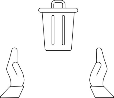 Beyaz bir çöp tenekesine uzanan iki elin çizdiği basit bir çizgi..