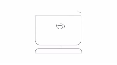 Bir bilgisayar ekranında, bir kahve fincanı ve basit bir satır sanatı ile bir belge gösterilir. Çeşitli uygulamalar için minimalist tasarım.