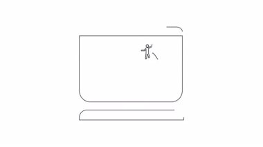 Bir bilgisayar ekranında düz figürler merdivenleri tırmanıyor, gelişimi ve başarıyı simgeliyor, basit bir çizgi sanatı tarzında..