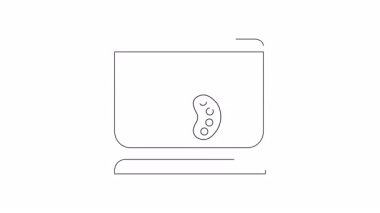 Saat ve renk paleti ile tasarım yazılımının canlandırılmış simgesi, yaratıcı zaman yönetimi ve proje teslim tarihlerini temsil ediyor.